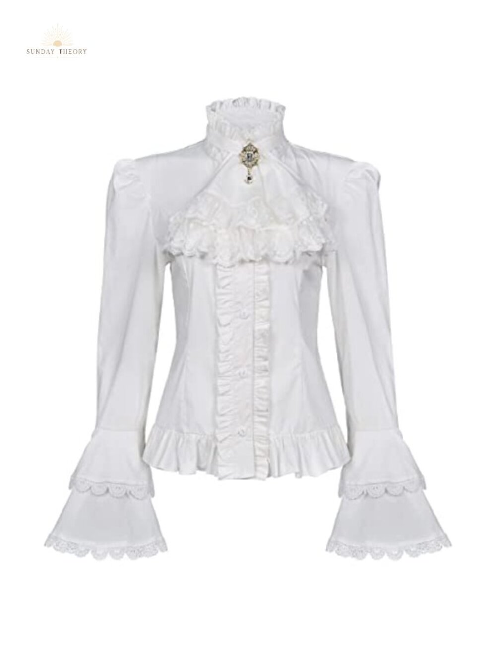 Lace Ruffle Victorian Gothic Blouse Button Bell Sleeve Cosplay